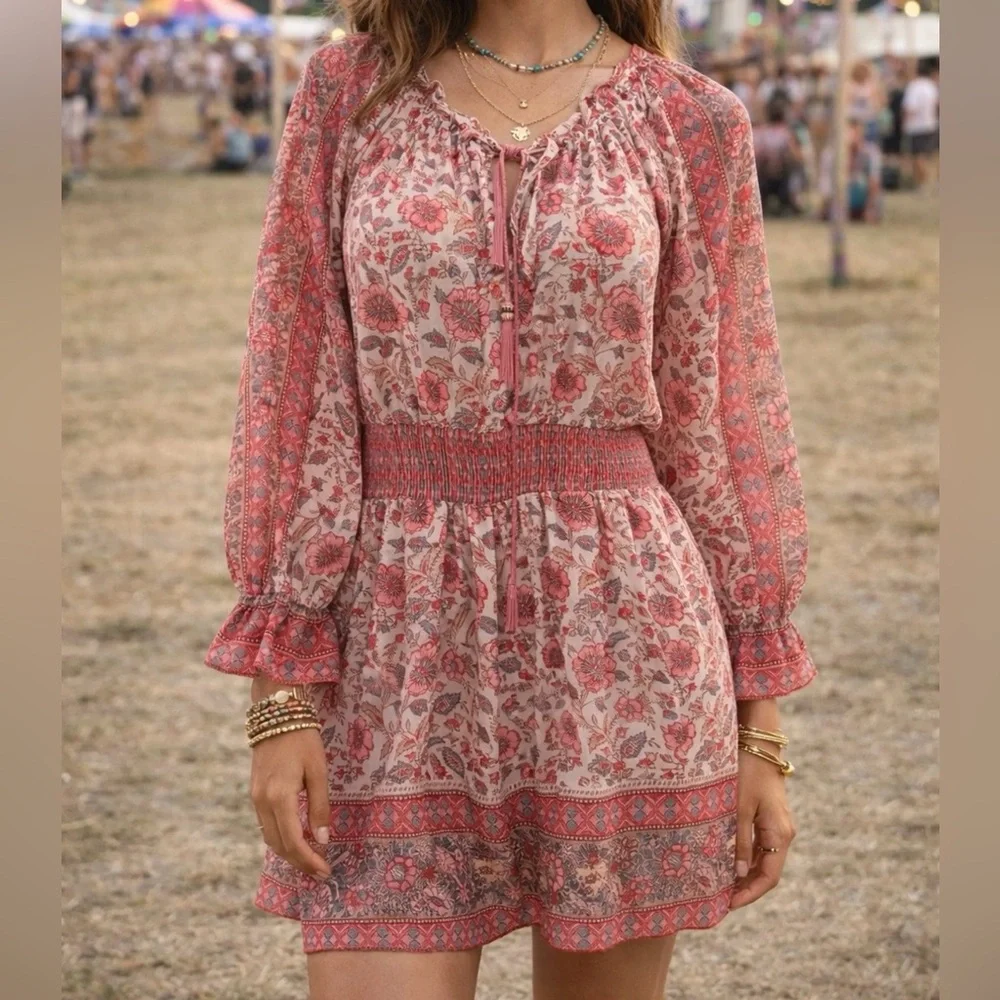 Anthropologie Love the Label Love Sam Tippy Floral Dress Festival Boho Flirty - Picture 2 of 10